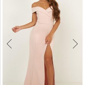 Showpo blush pink long off shoulder dress xxs (4)